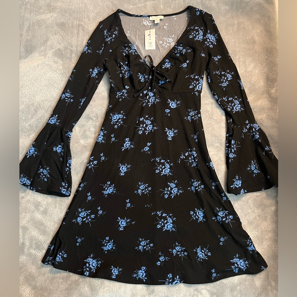 NEW Topshop Floral Black and Blue Dress